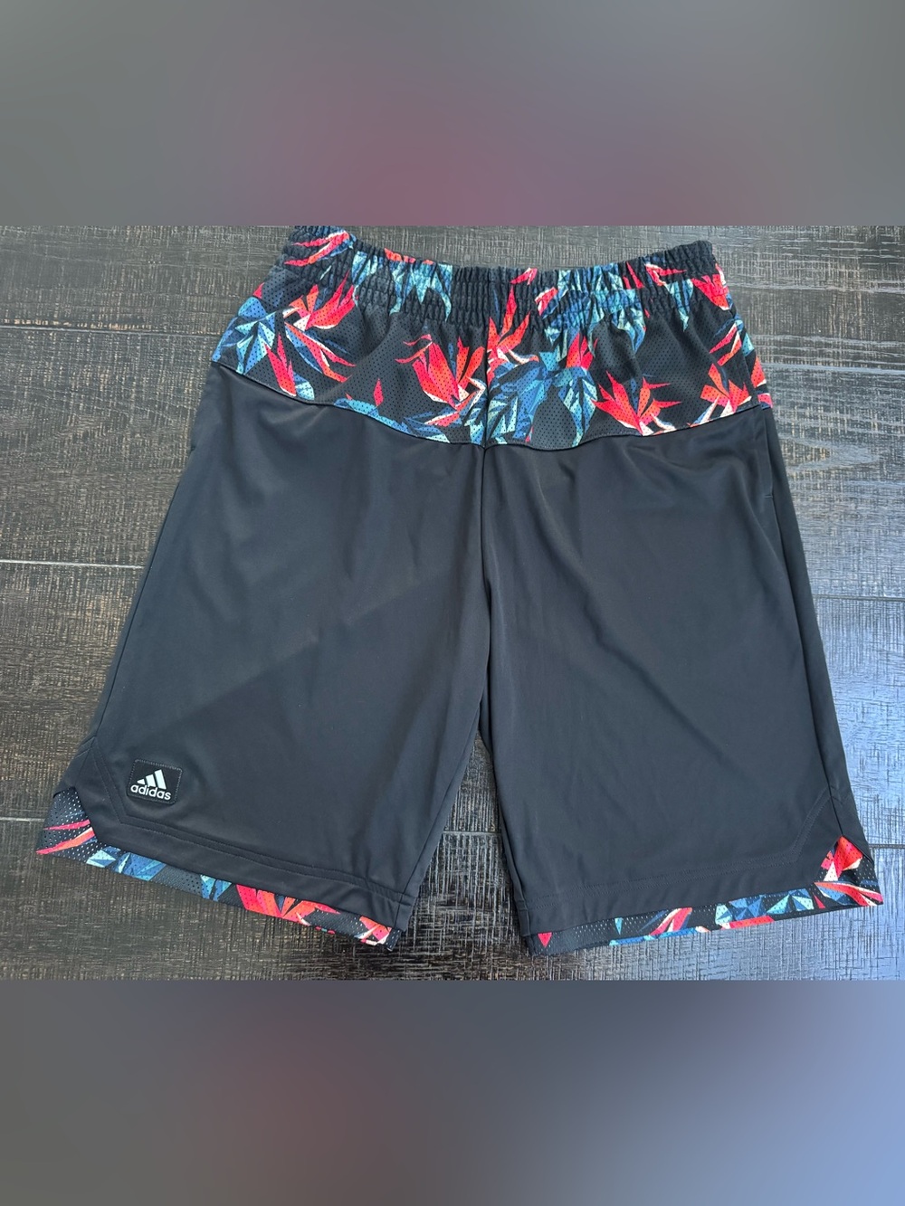 Adidas Men’s Large Athletic Shorts Black Colorful Print- Size Large